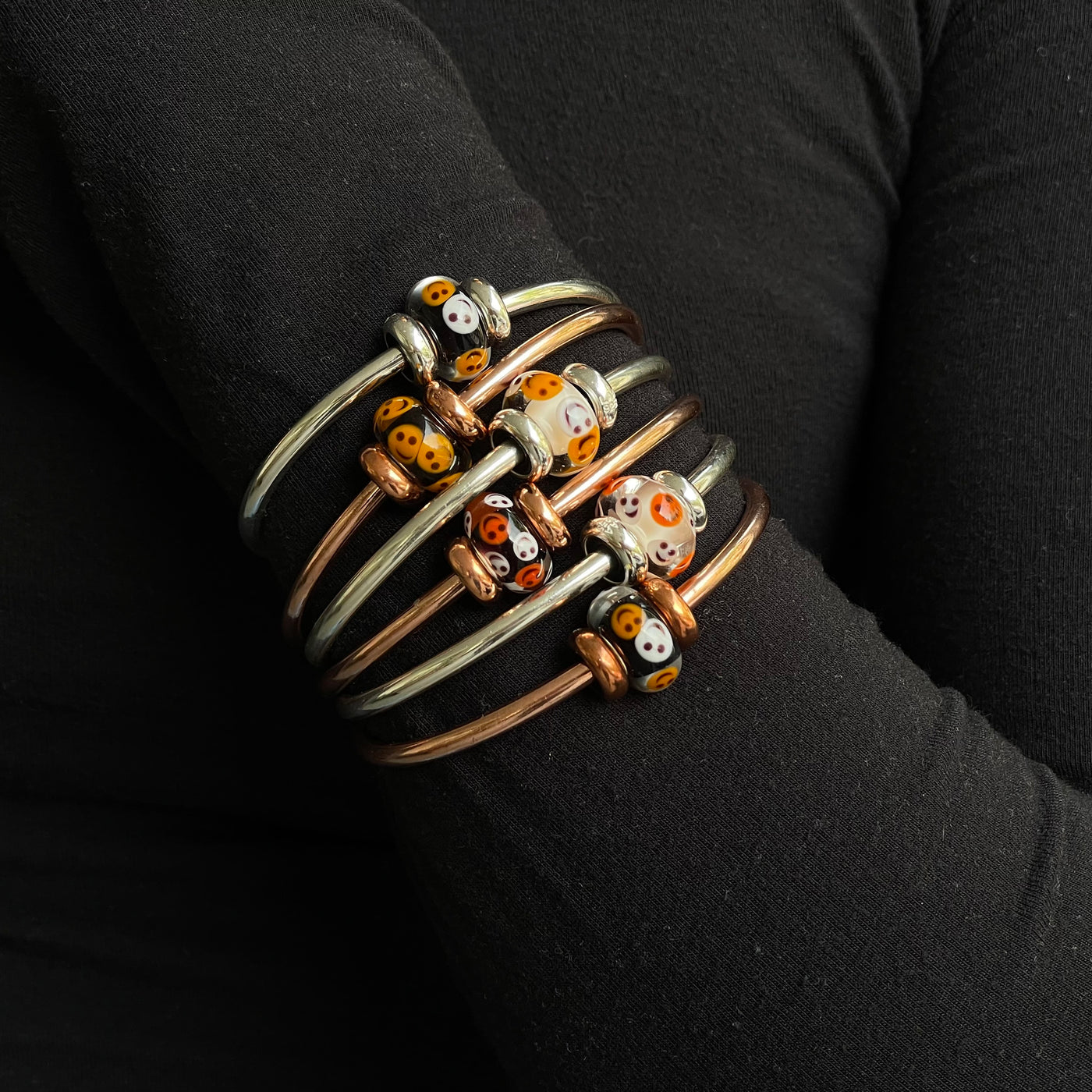 Halloween Bangle Set Silber mit Zusammenhalt Bead - Limited Edition