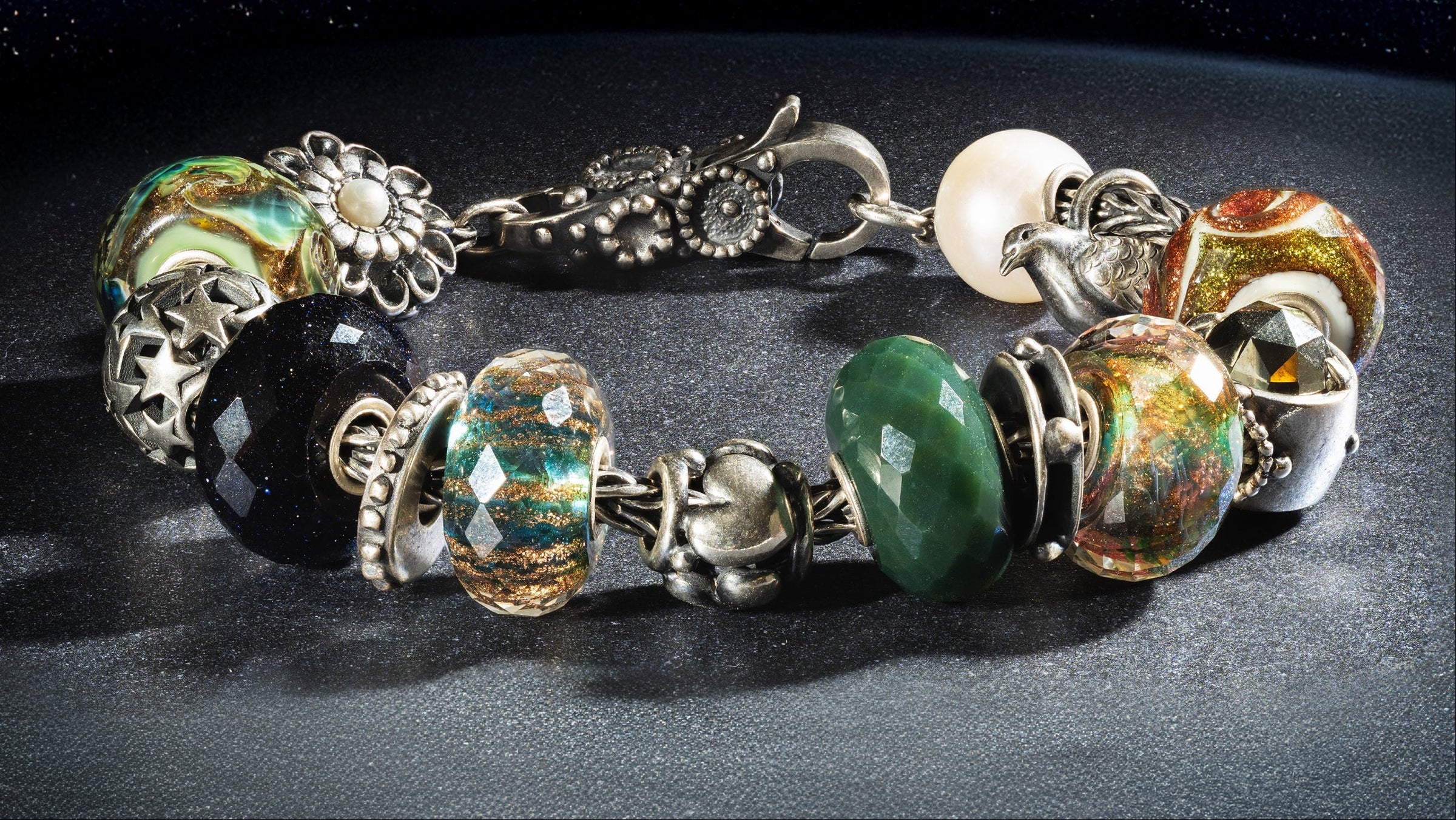 Full winter bracelet with Guardian Wings collection beads. Mix of silver and glass