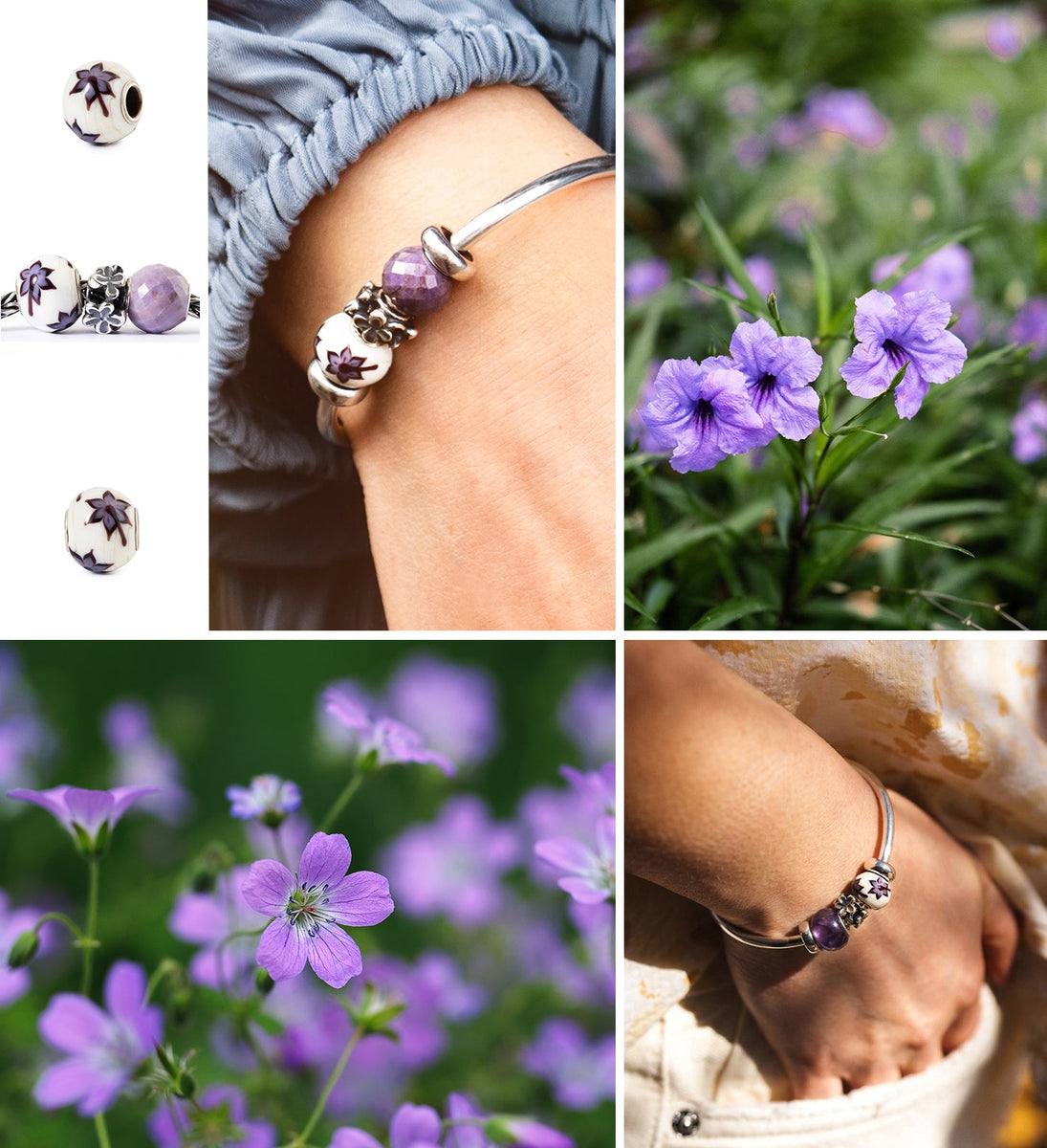 Mobile moodboard with purple flowers and the club bead