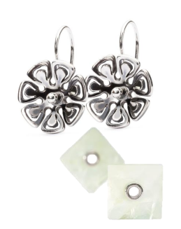 Ohrhaken Silber mit Grafische Blumen Anhänger und mit Grüner Prehnit Anhänger