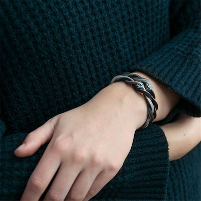 Bracelet en Cuir Marron/Gris Clair