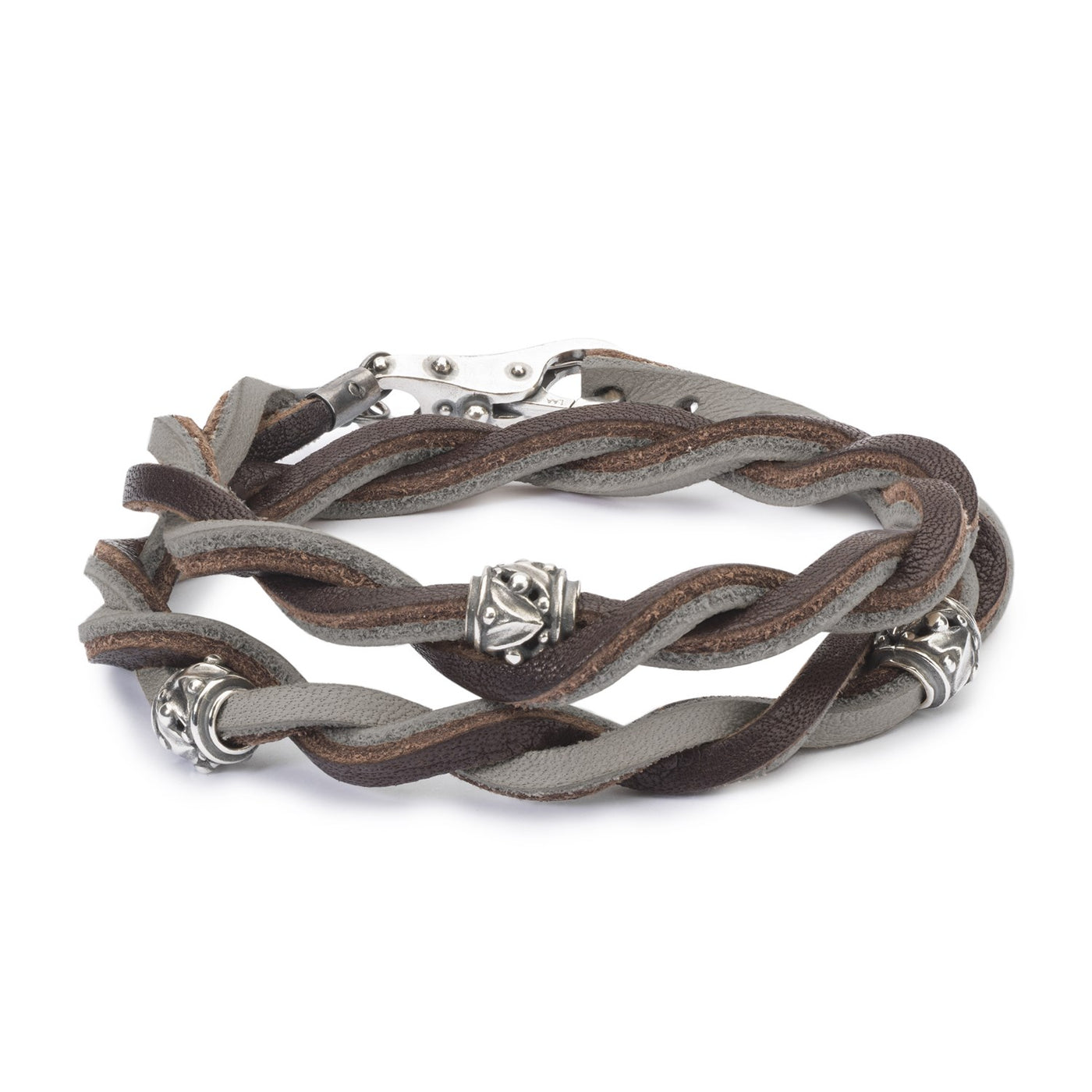 Bracelet en Cuir Marron/Gris Clair