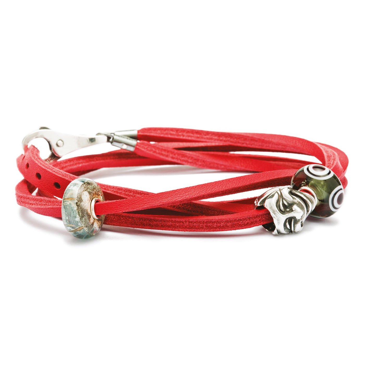 Bracelet en Cuir Rouge/Argent