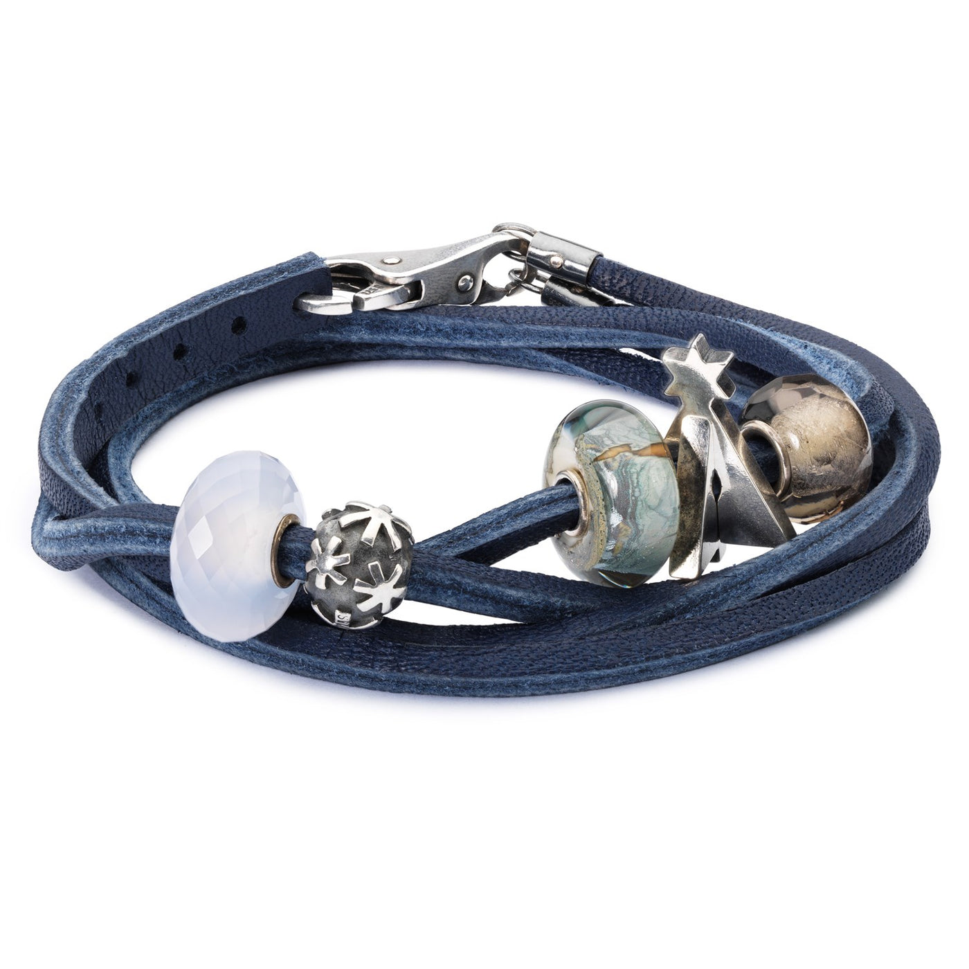 Bracelet en Cuir Bleu/Argent