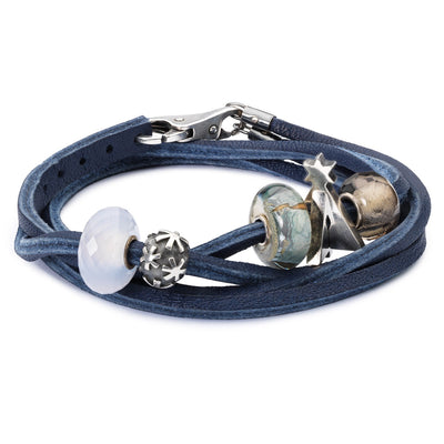 Bracelet en Cuir Bleu/Argent